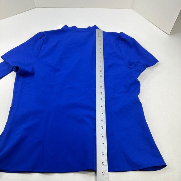 Belle Poque Women's Size Medium Blouse Short Sleeve Button Up Blue New With Tags - Picture 14 of 14